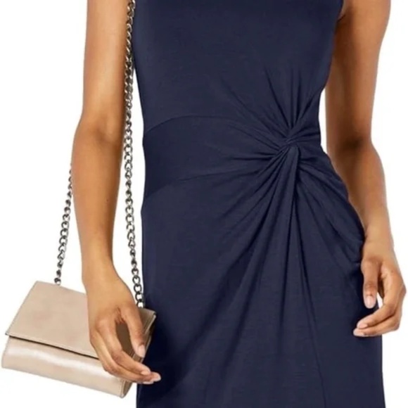 Mossimo Navy Sleeveless Side Knot Ruched Knee-Length Dress – Size M - Picture 2 of 9